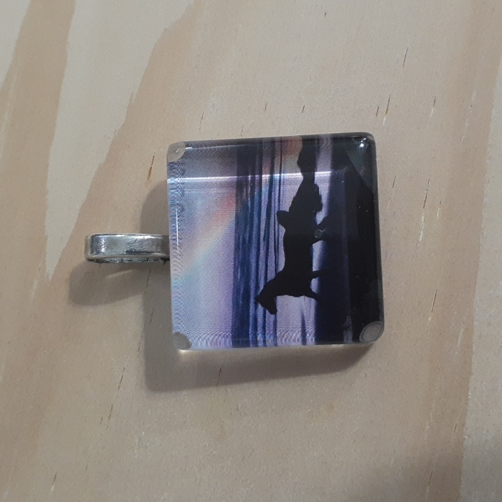 Hand Crafted Horse Glass Tile Pendant Sunset at Night Equestrian Gift Necklace